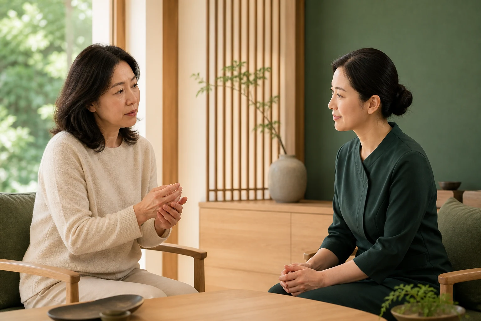 류마티스관절염으로 겪는 불편을 상담하는 환자와 의료진
