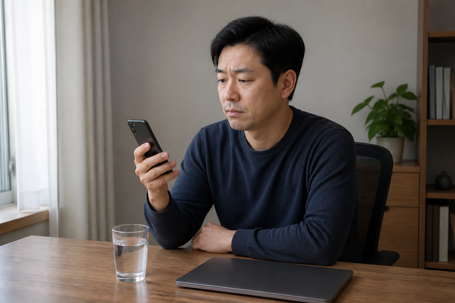 목 건조감과 반복되는 헛기침으로 업무 통화를 멈춘 한국인 남성 한 명