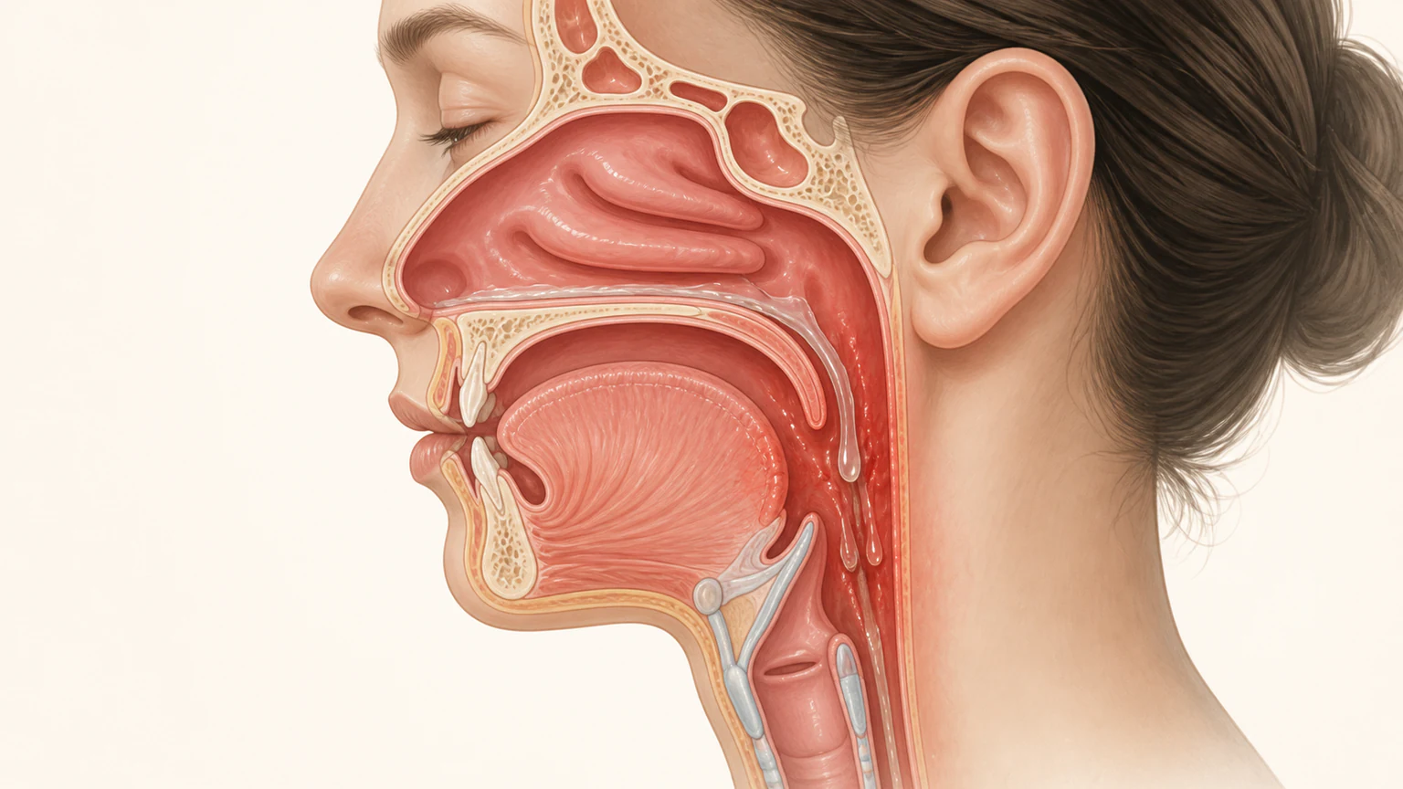 후비루의 관련 해부 구조와 서양의학적 변화를 보여 주는 의료 이미지