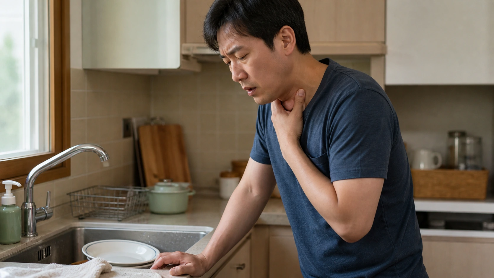 갑상선염 진료 전 증상과 검사·기록을 확인하는 장면