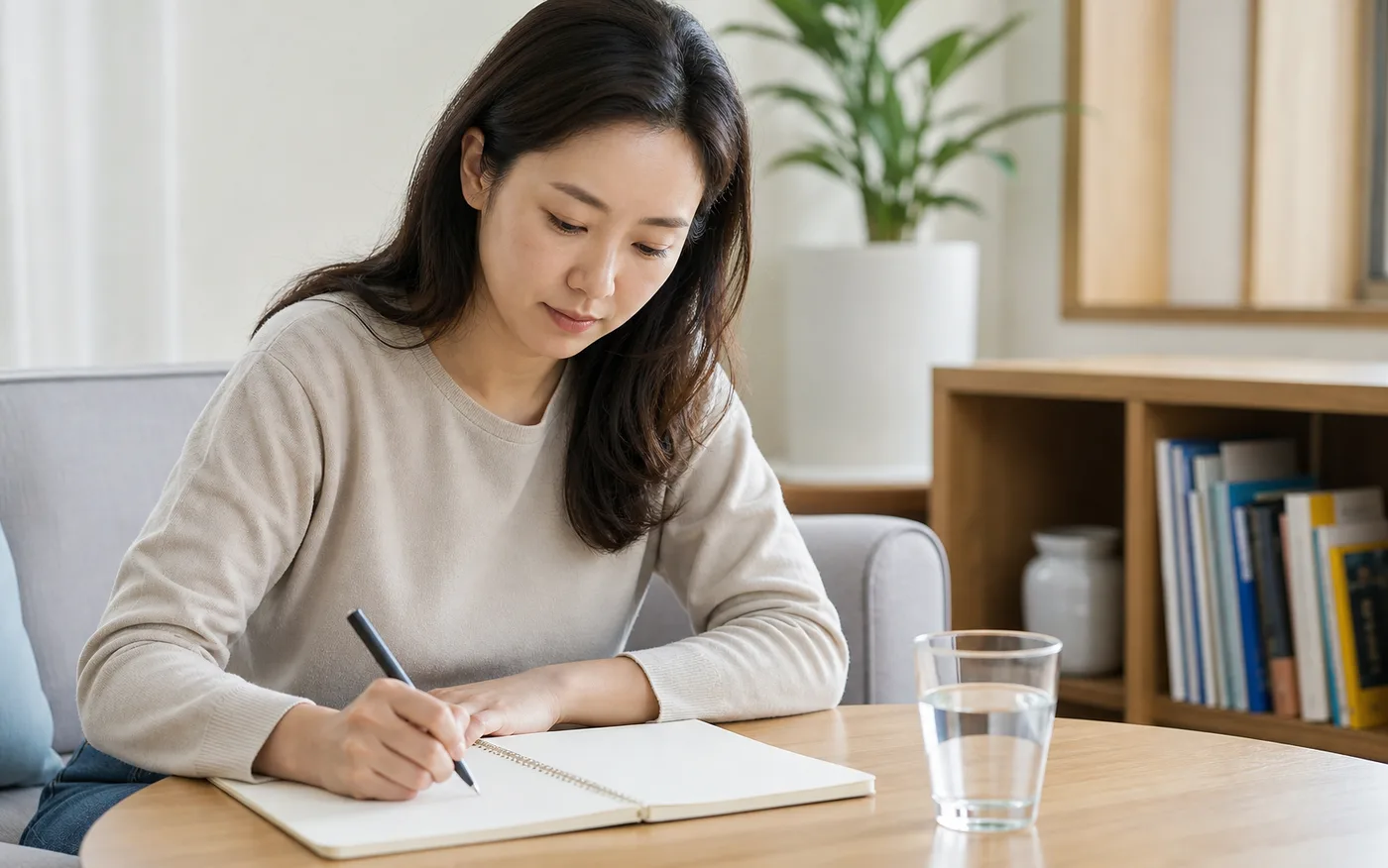 편도비대 보호자가 코골이와 입호흡, 목감기 반복을 수면 기록으로 적는 장면