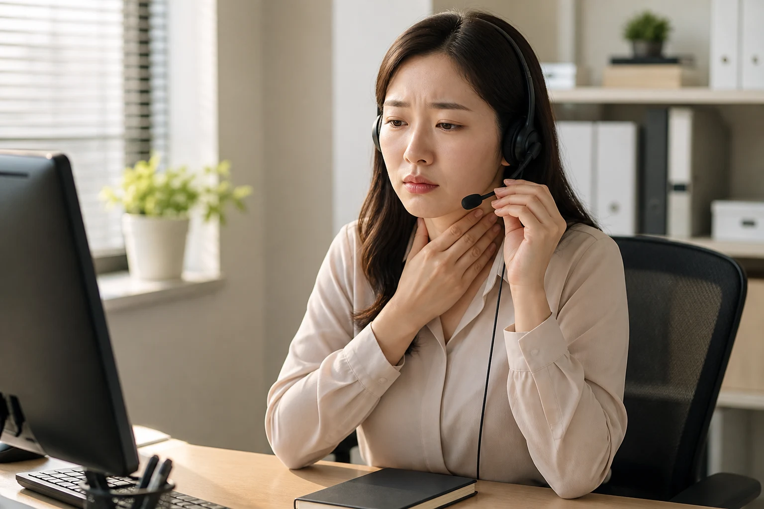 성대결절 진료 전 증상과 검사·기록을 확인하는 장면