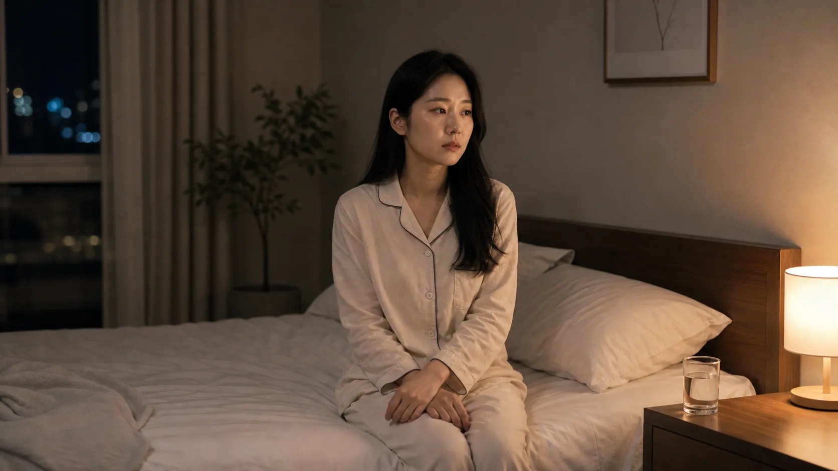 밤에 자주 깨는 소변 불편을 조용히 돌아보는 침실 장면