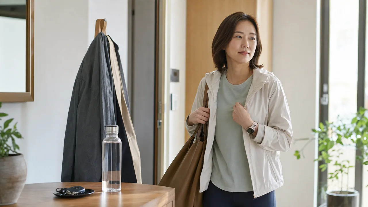카페인 뒤 갑자기 마려운 절박성 요실금으로 외출 전 불안을 떠올리는 장면