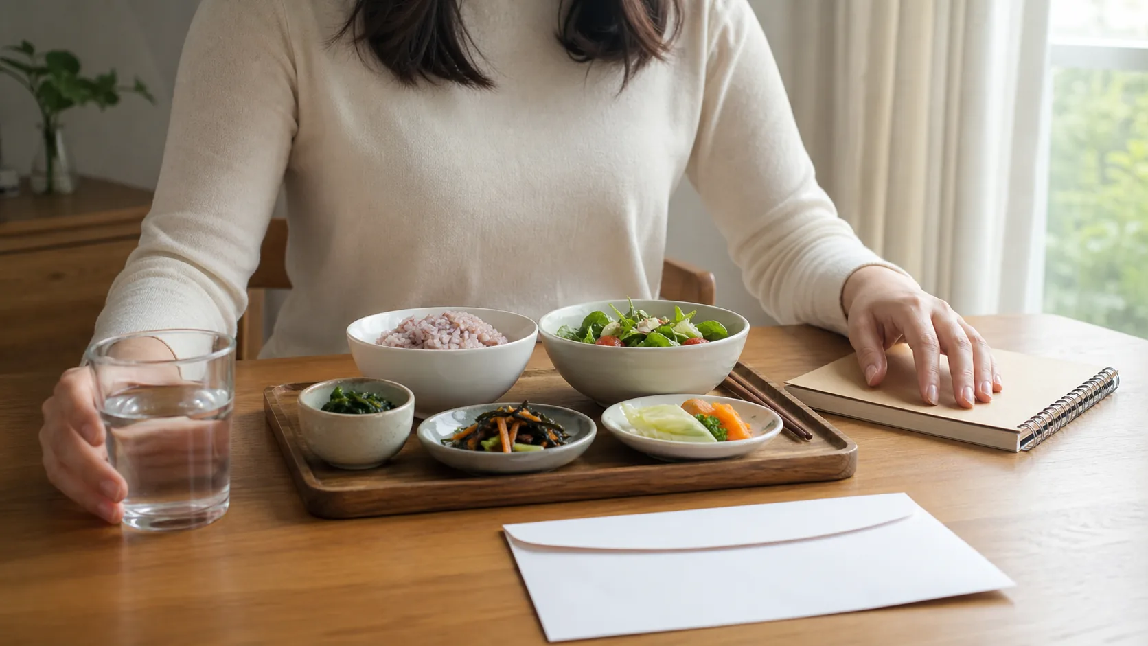 체중은 비슷한데 허리둘레가 늘어 식사와 기록을 확인하는 장면