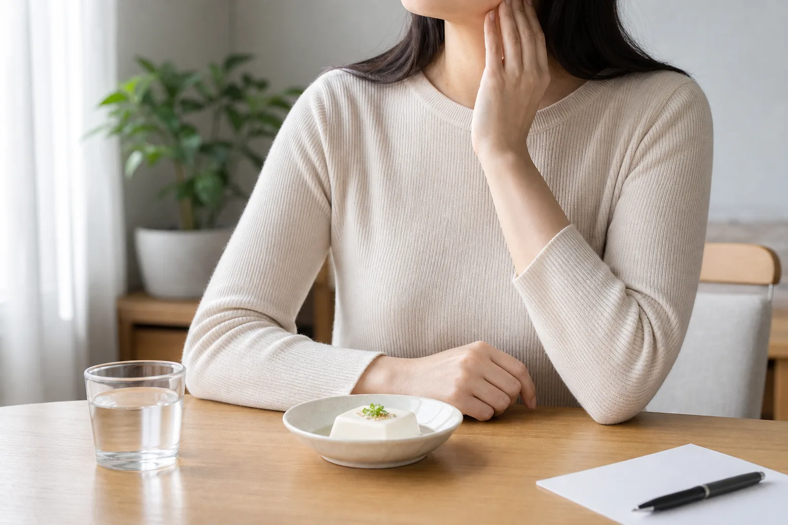 통증 없이 턱에서 딱딱 소리가 날 때 입 벌림과 씹기 불편을 확인하는 환자 상황