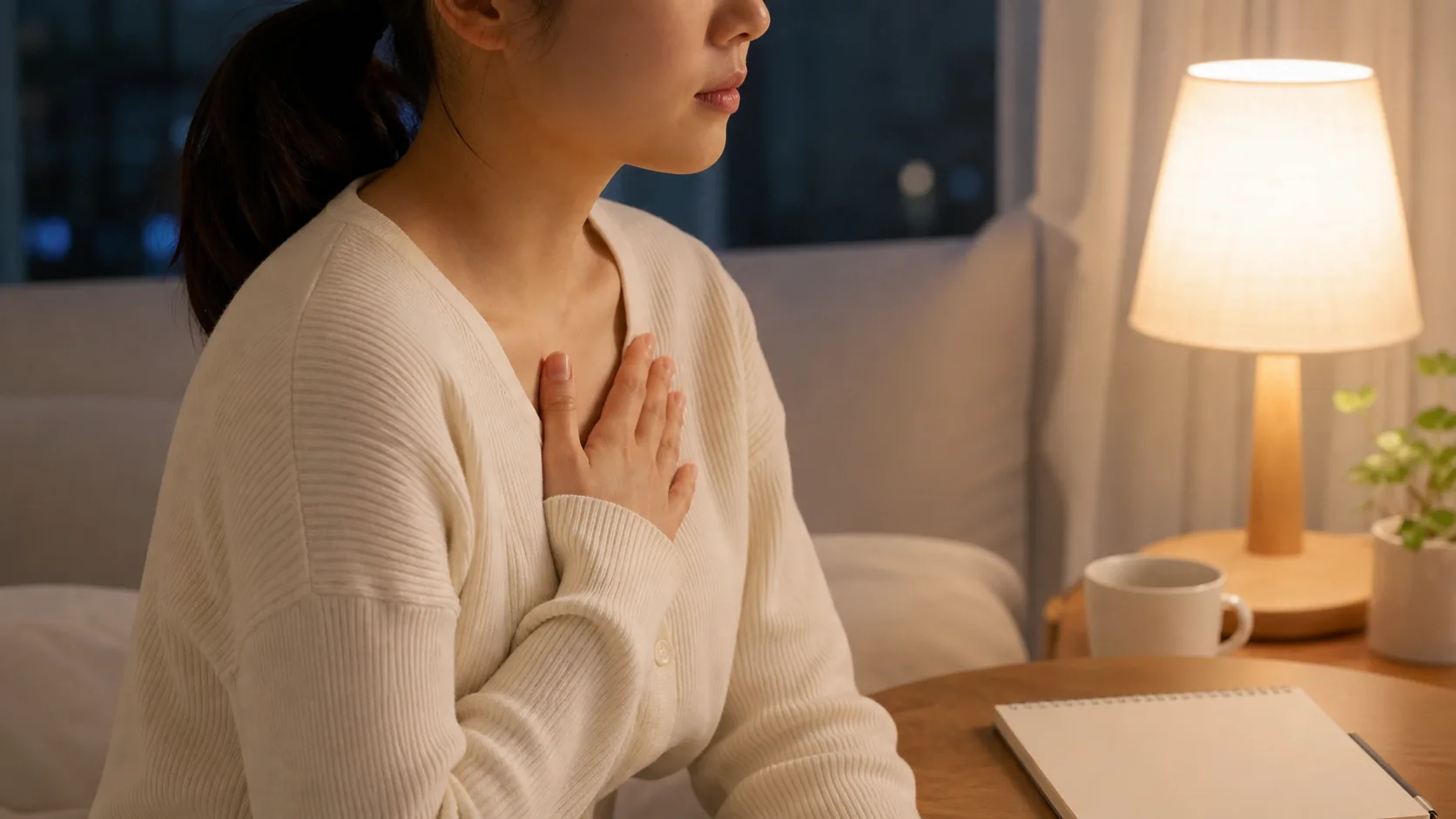 심전도는 괜찮았지만 잠들기 전 두근거림을 느끼는 환자 장면