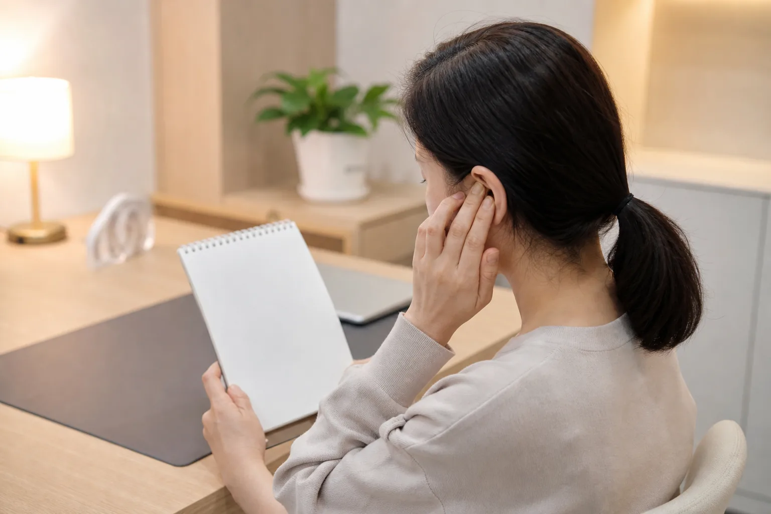 중이염 뒤 밤에 귀 안쪽 통증이 남아 증상 시간을 적는 환자