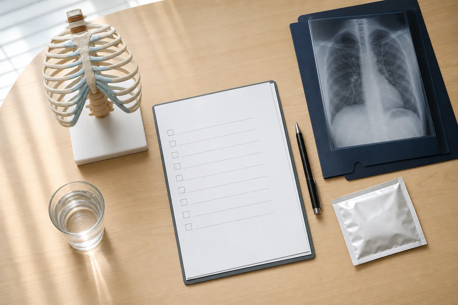 늑골염좌 뒤 흉부 X-ray 기록과 호흡 통증 시간을 정리하는 자료