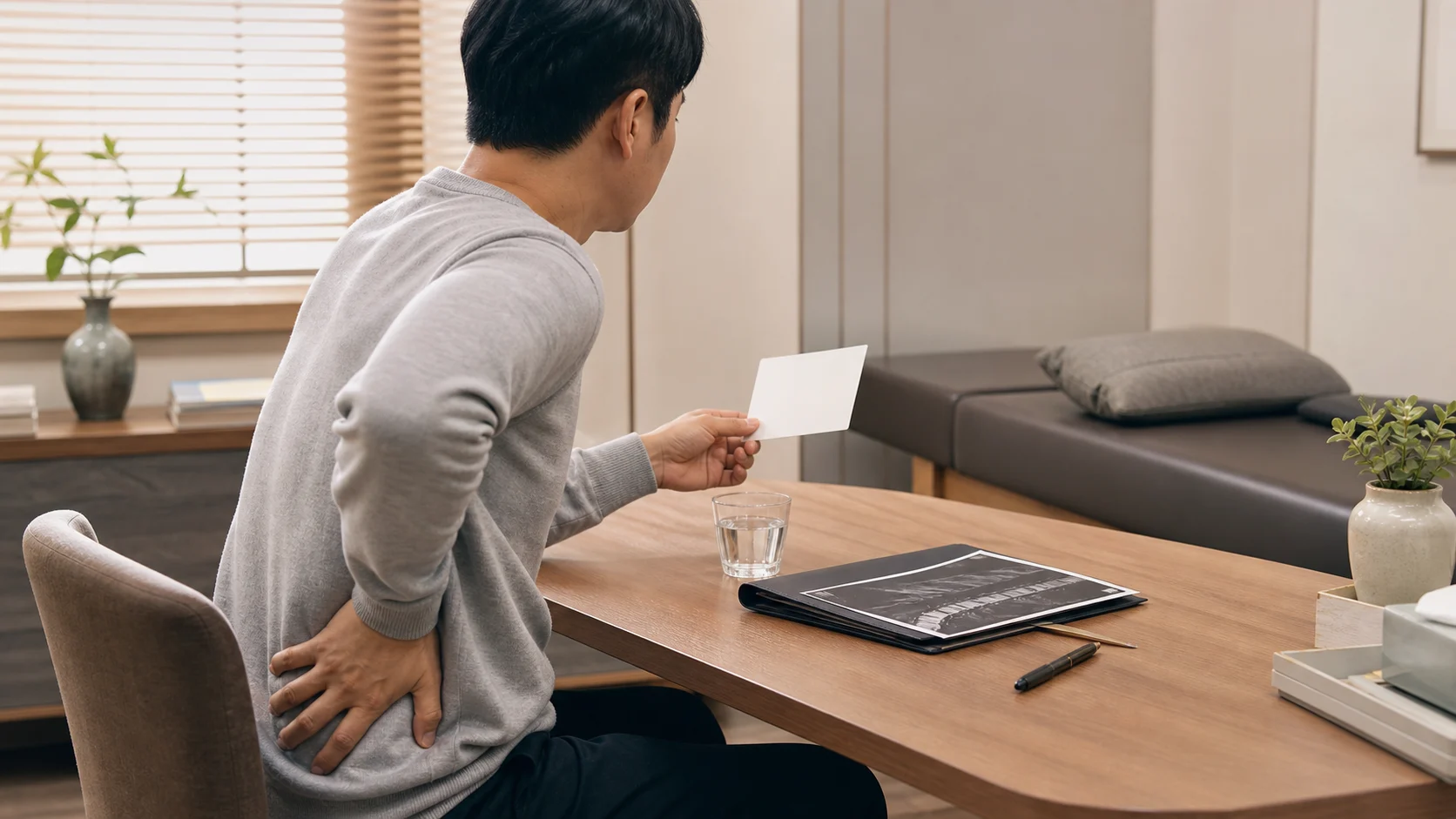 척추관협착증 상담 전 보행거리와 다리 저림을 정리하는 환자