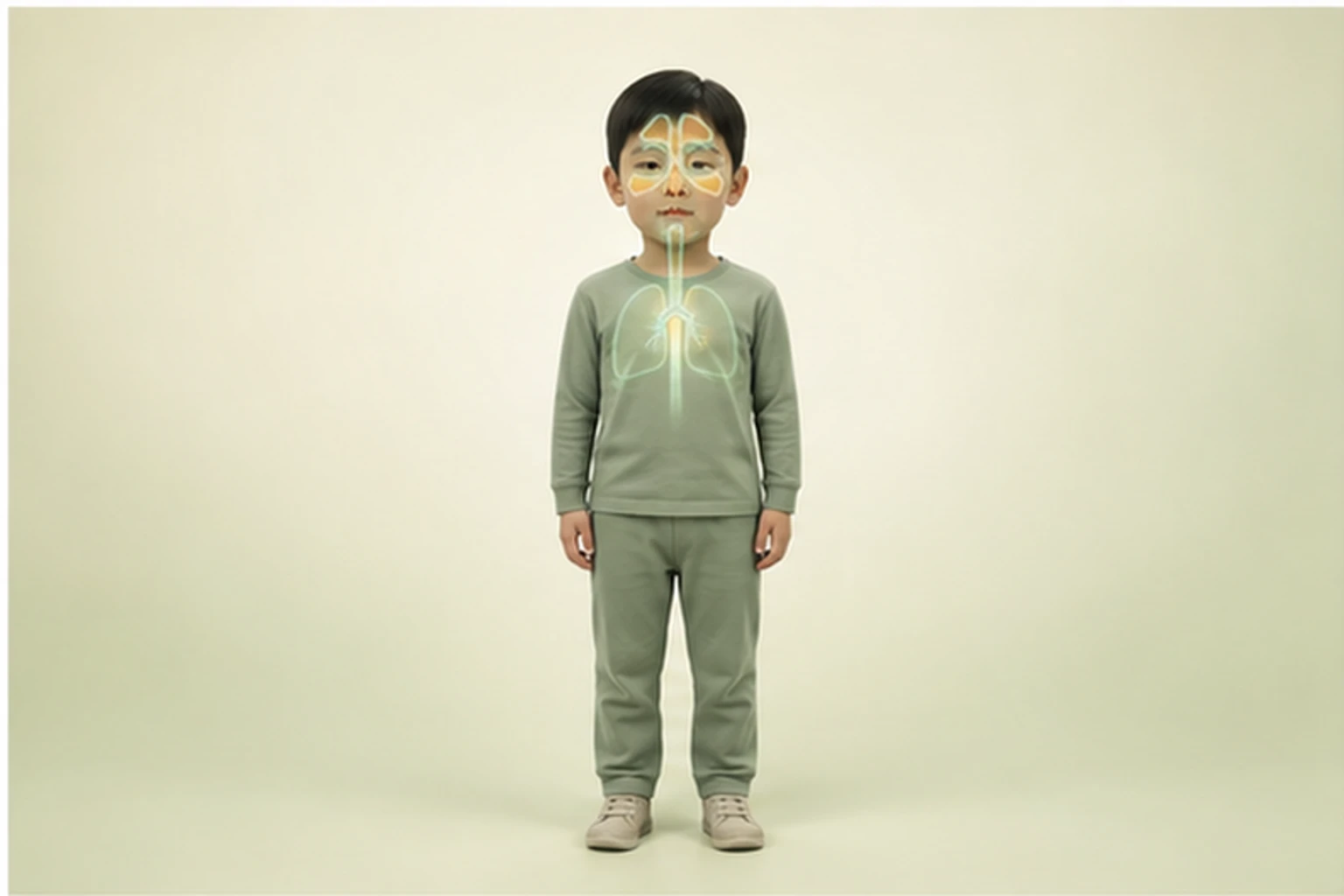 아이의 얼굴과 호흡기 윤곽을 겹쳐 표현한 개념 그림
