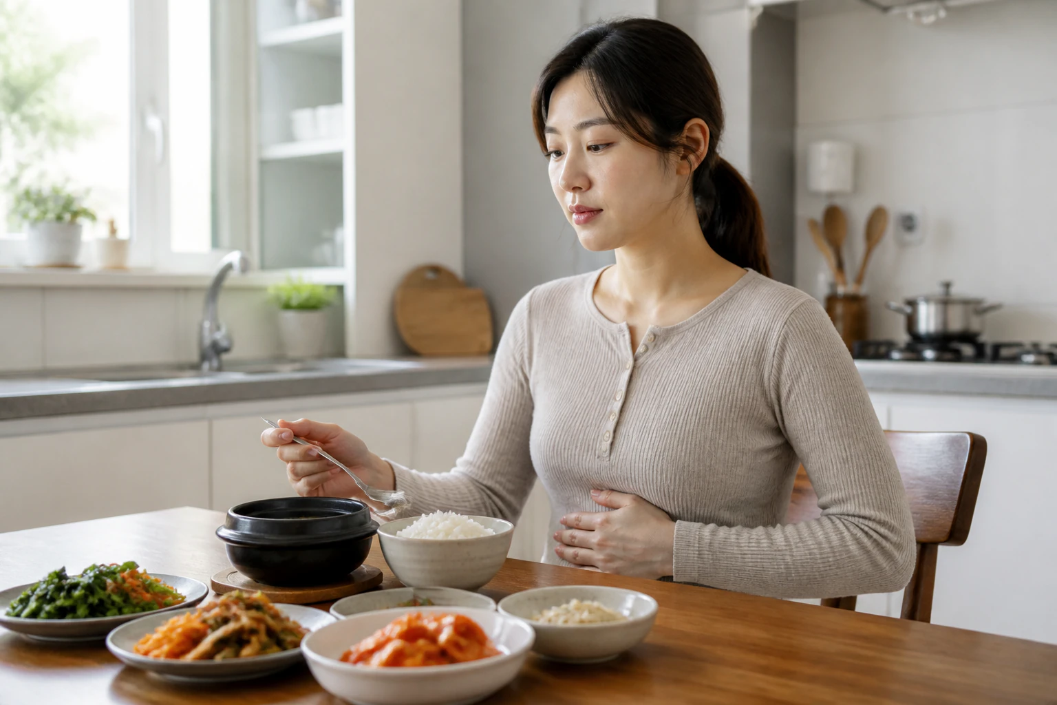 식욕조절장애 진료 전 증상과 검사·기록을 확인하는 장면