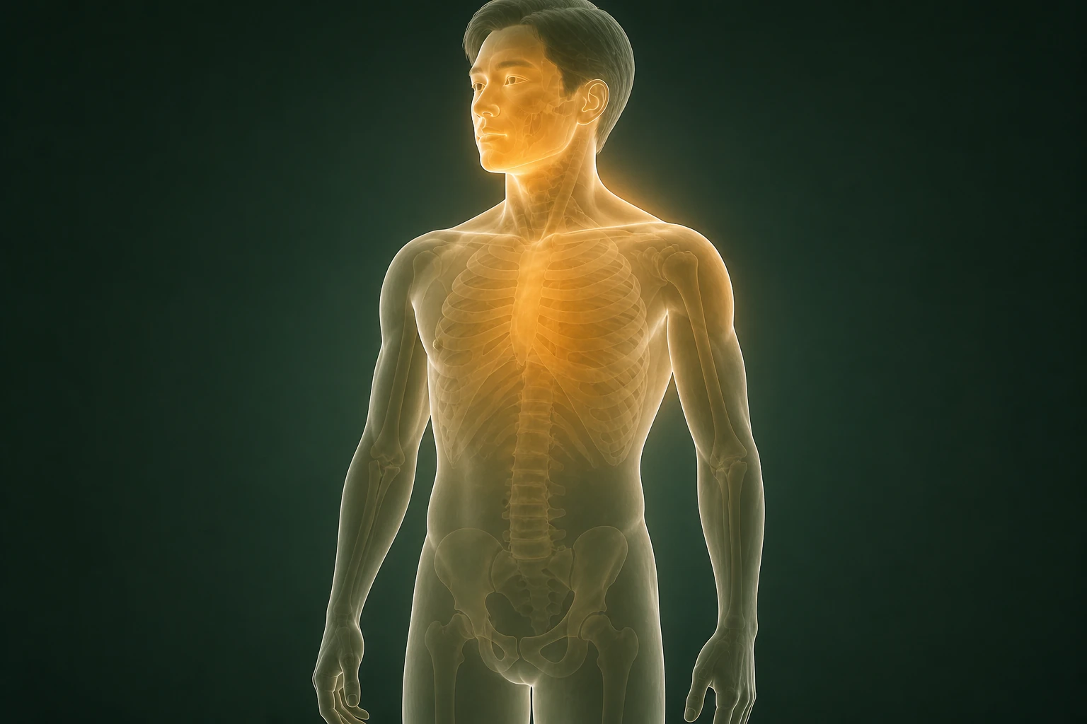 여드름와 관련된 열의 흐름을 전신 맥락에서 보여 주는 반투명 3D 의료 렌더