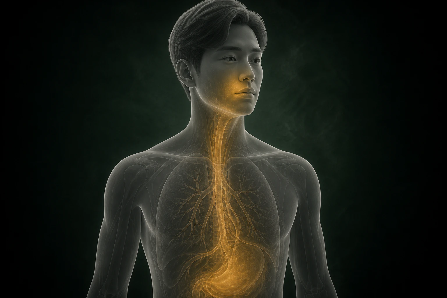 닫힌 입과 볼 주변의 국소 온감과 목·상반신의 한열 분포를 보여 주는 구강궤양 의료 이미지