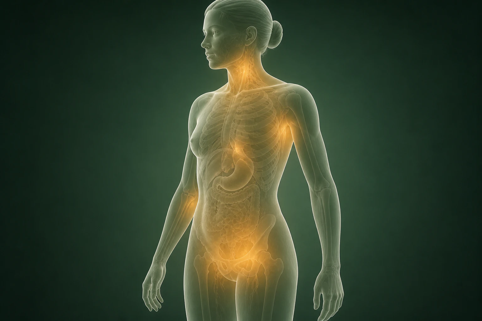 화농성 한선염와 관련된 열의 흐름을 전신 맥락에서 보여 주는 반투명 3D 의료 렌더