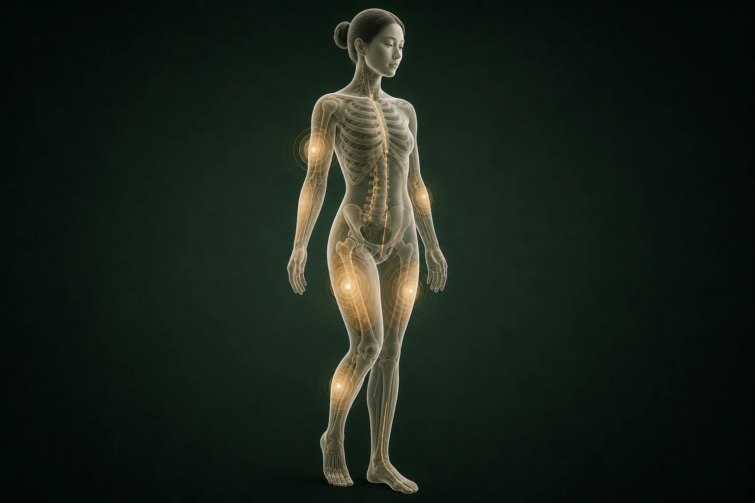 모공각화증와 관련된 구조의 흐름을 전신 맥락에서 보여 주는 반투명 3D 의료 렌더