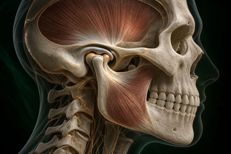 턱관절 원판·관절낭·저작근과 상부 경추가 입 벌리기·씹기·말하기에 맞춰 움직이는 관계