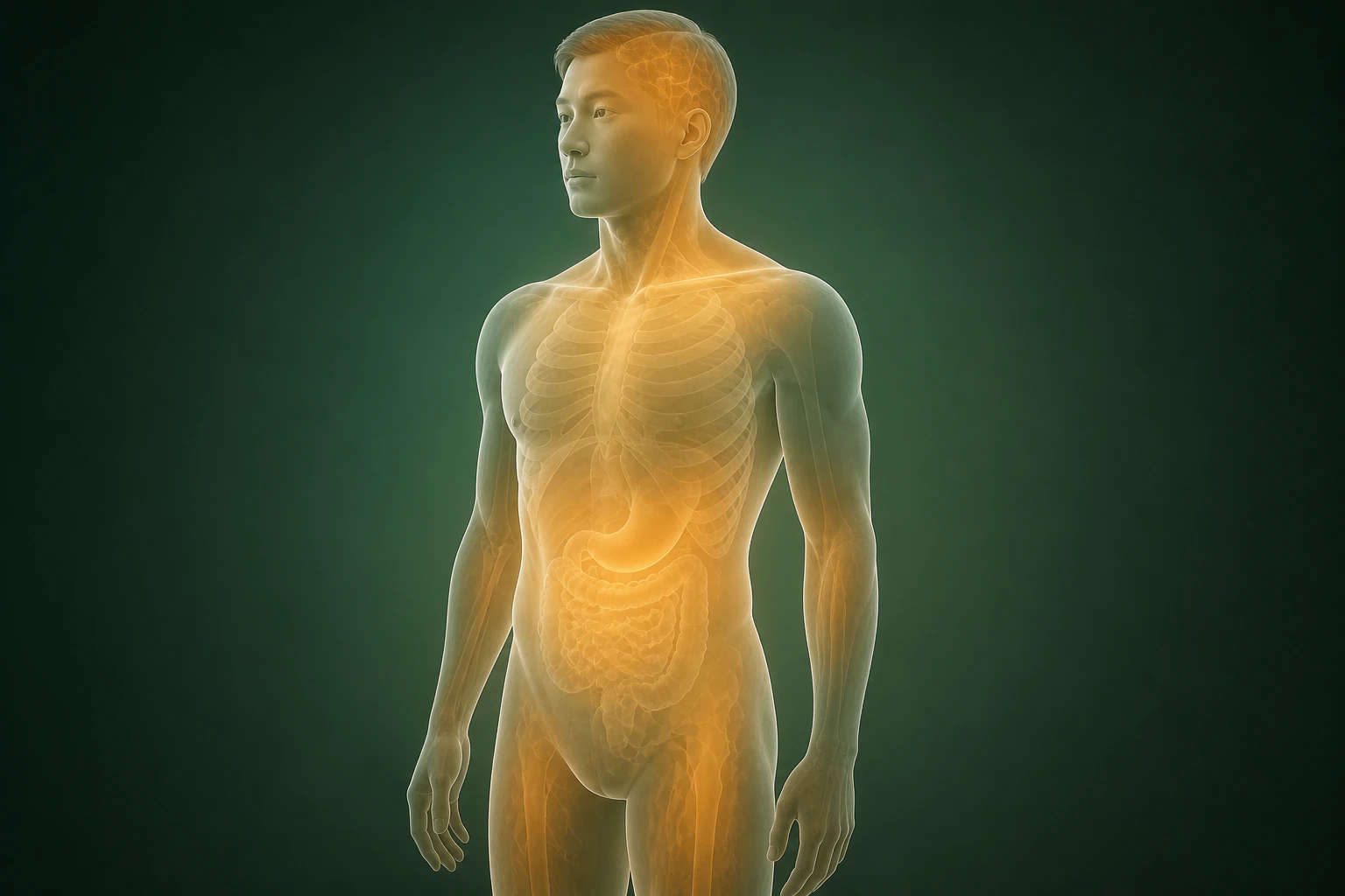 장미색비강진와 관련된 열의 흐름을 전신 맥락에서 보여 주는 반투명 3D 의료 렌더