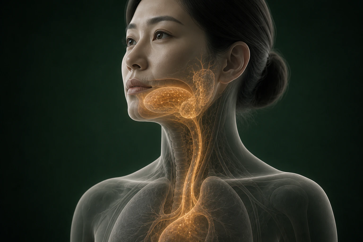 성인 혀 점막의 수분·영양·감각 회복이 침샘과 인두·목의 흐름으로 이어지는 호박빛 경로