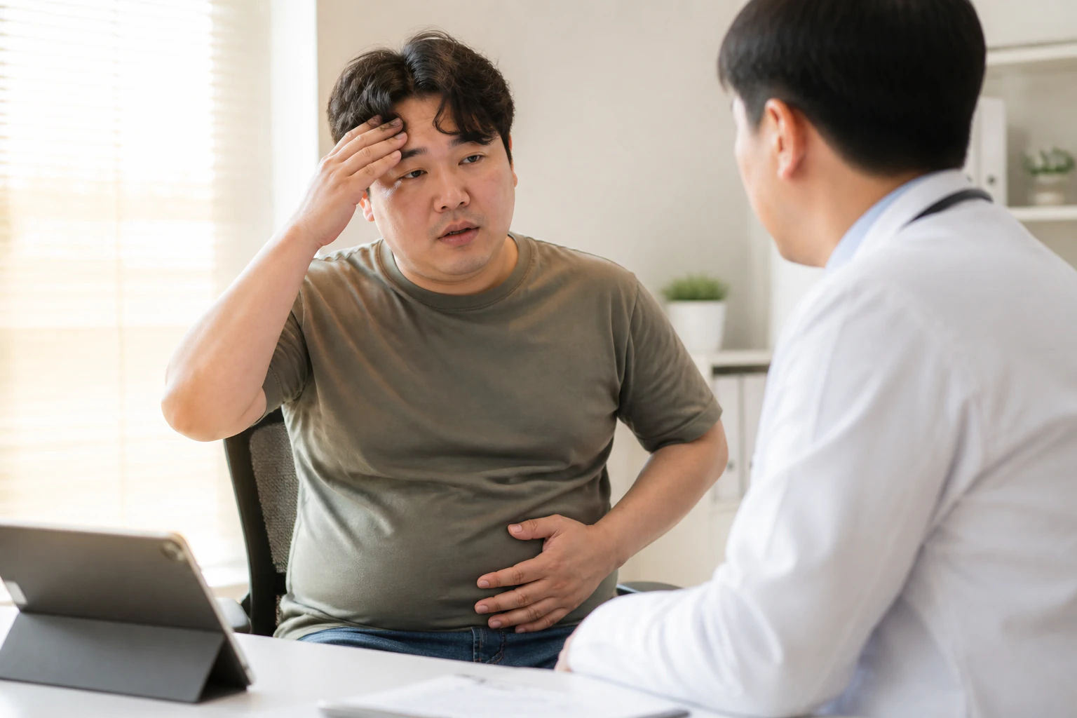 대사성비만 진료 전 증상과 검사·기록을 확인하는 장면