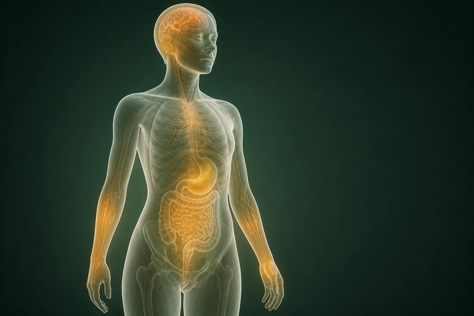 태선와 관련된 열의 흐름을 전신 맥락에서 보여 주는 반투명 3D 의료 렌더
