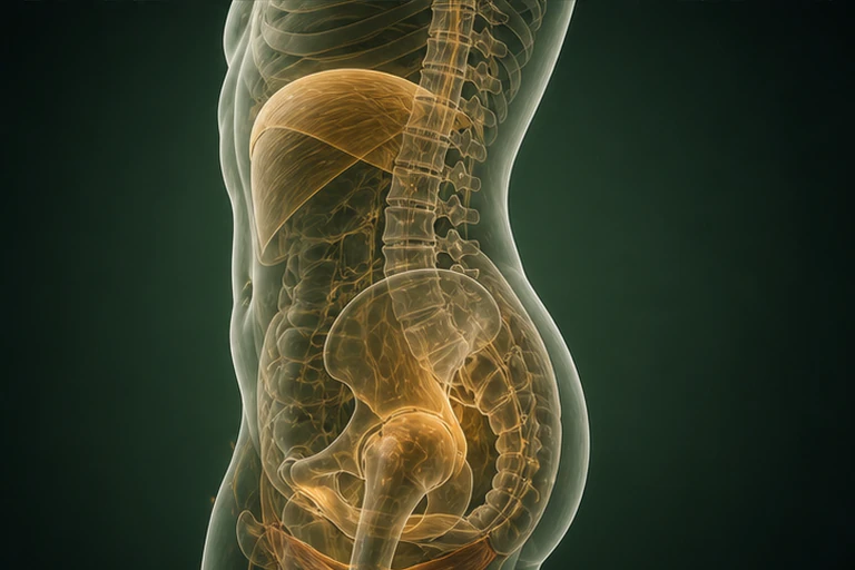 횡격막·요추·천골·골반·고관절과 골반저를 한 인체에 보여 주는 만성변비 구조의 흐름