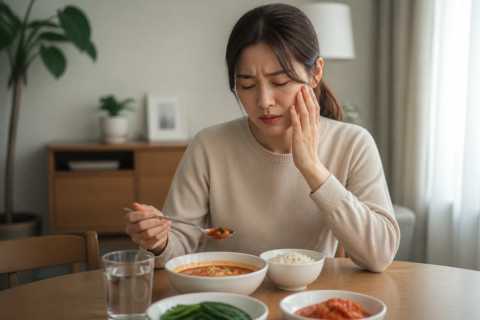 태선 증상 때문에 일상에서 불편을 겪는 환자 장면