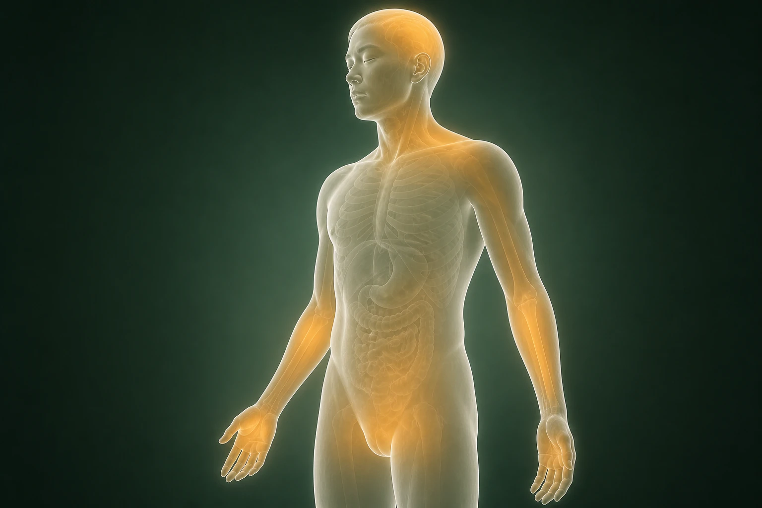 화폐상습진와 관련된 열의 흐름을 전신 맥락에서 보여 주는 반투명 3D 의료 렌더