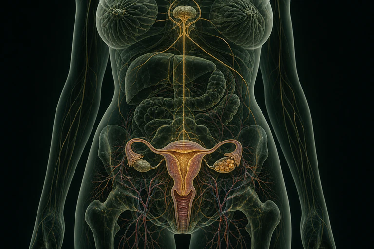 여성 몸통과 자궁 주변의 선